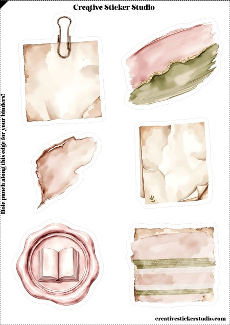 Sticker Sheet Set of 2 - Cozy Reader Junk Journal Paper Clip & Seal
