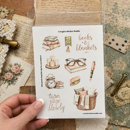 Sticker Sheet Set of 2 - Cozy Reader Books & Blankets