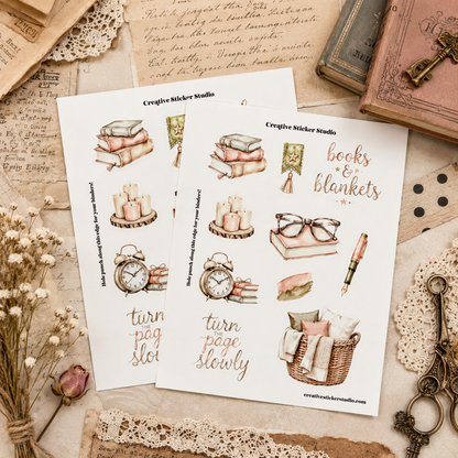 Sticker Sheet Set of 2 - Cozy Reader Books & Blankets