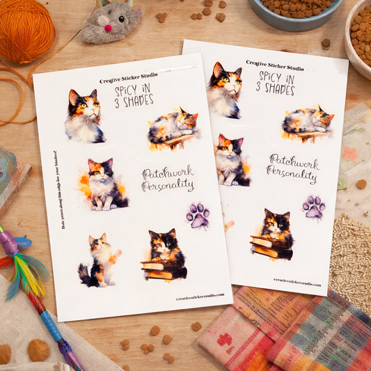 Sticker Sheet Set of 2 - Calico Kitty Cats Patchwork