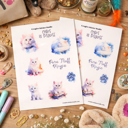 Sticker Sheet Set of 2 - White Kitty Cats Fluff