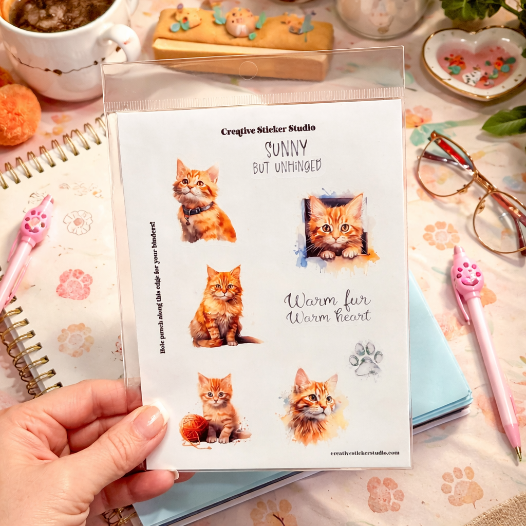 Sticker Sheet Set of 2 - Orange Kitty Cats Sunny