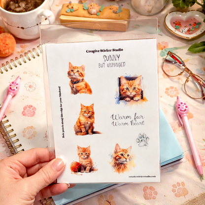 Sticker Sheet Set of 2 - Orange Kitty Cats Sunny