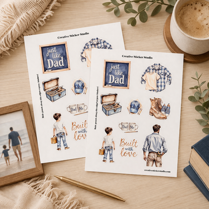 Sticker Sheet Set of 2 - Following in Dad's Footsteps Just Like Dad