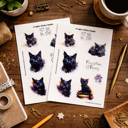 Sticker Sheet Set of 2 - Black Kitty Cats Pawsitive