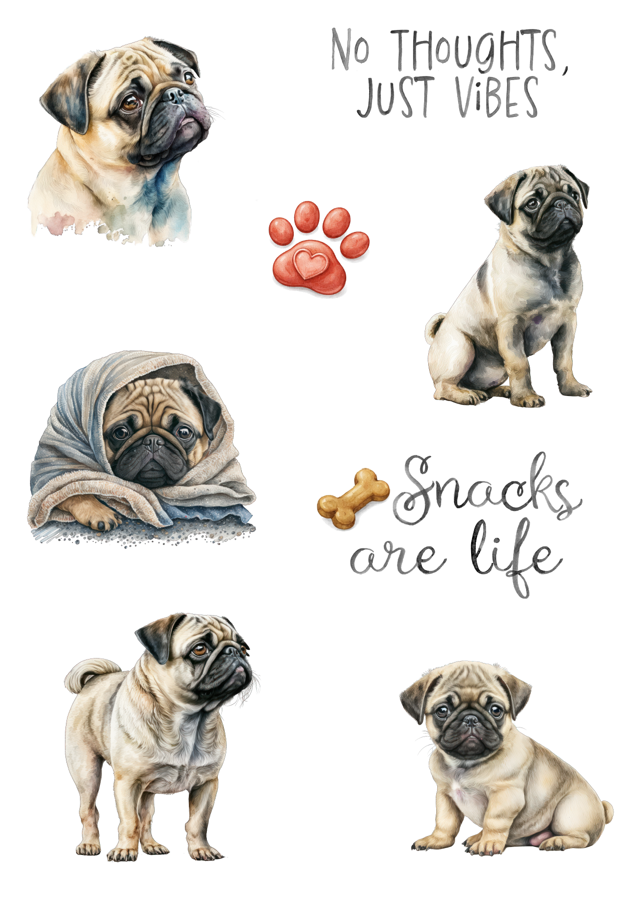 Sticker Sheet Set of 2 - Pug Vibes