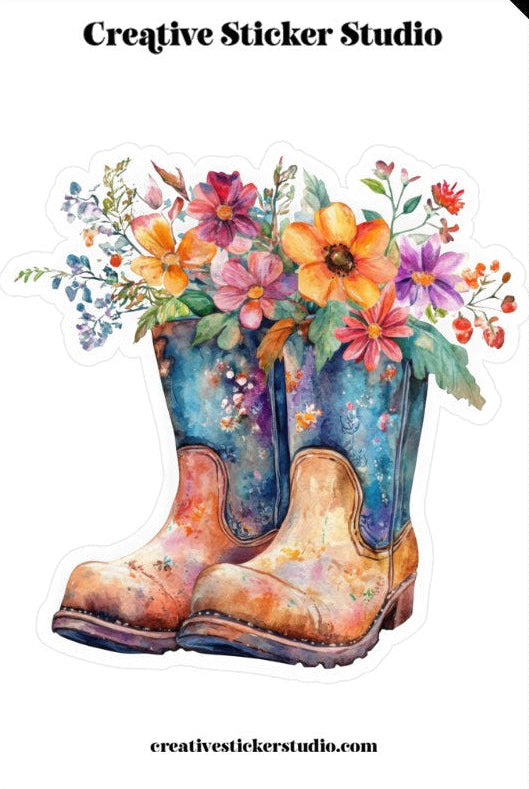 XLARGE Sticker - Western Boots Floral