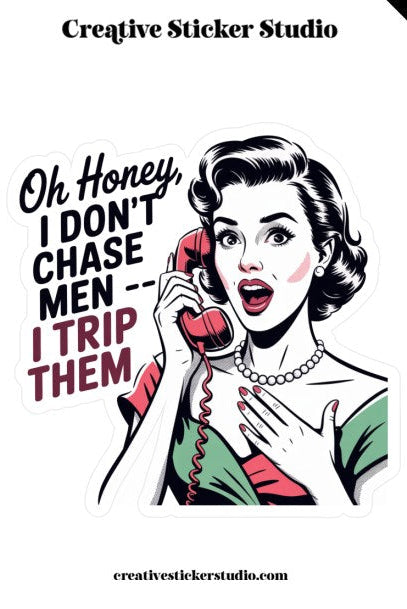 Sticker with a stylized illustration of a woman on the phone and text, featuring the Creative Sticker Studio logo.