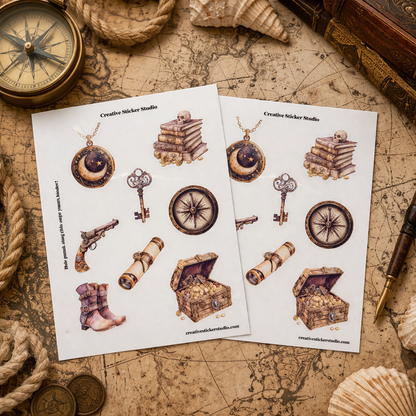 Sticker Sheet Set of 2 - Antique Nautical Compass