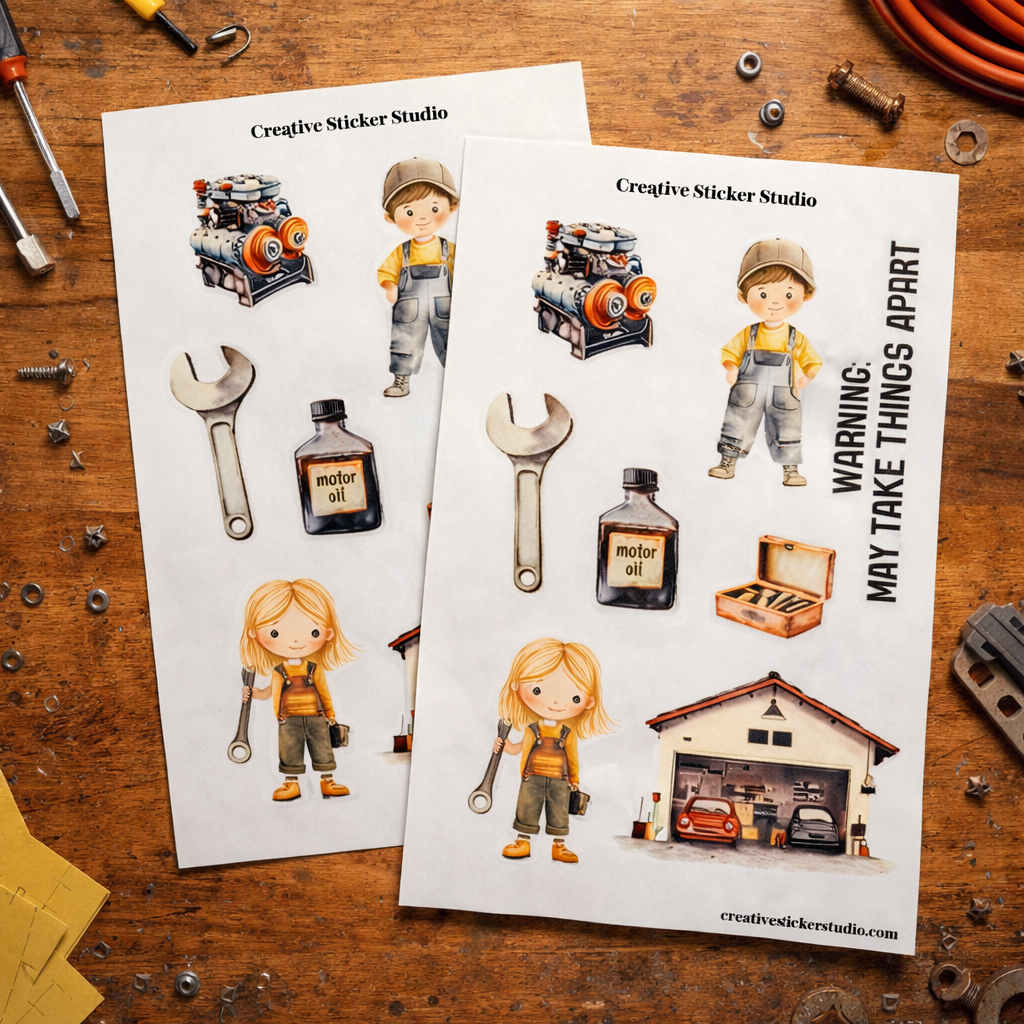 Sticker Sheet Set of 2 - Mechanic Warning