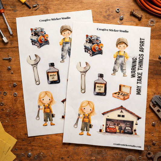 Sticker Sheet Set of 2 - Mechanic Warning
