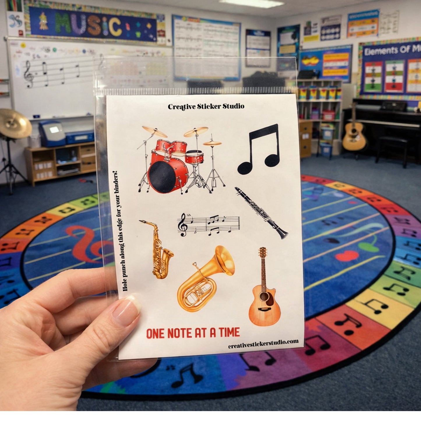 Sticker Sheet Set of 2 - Musical Instruments Notes