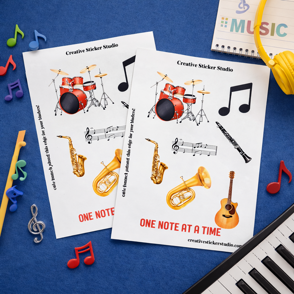 Sticker Sheet Set of 2 - Musical Instruments Notes