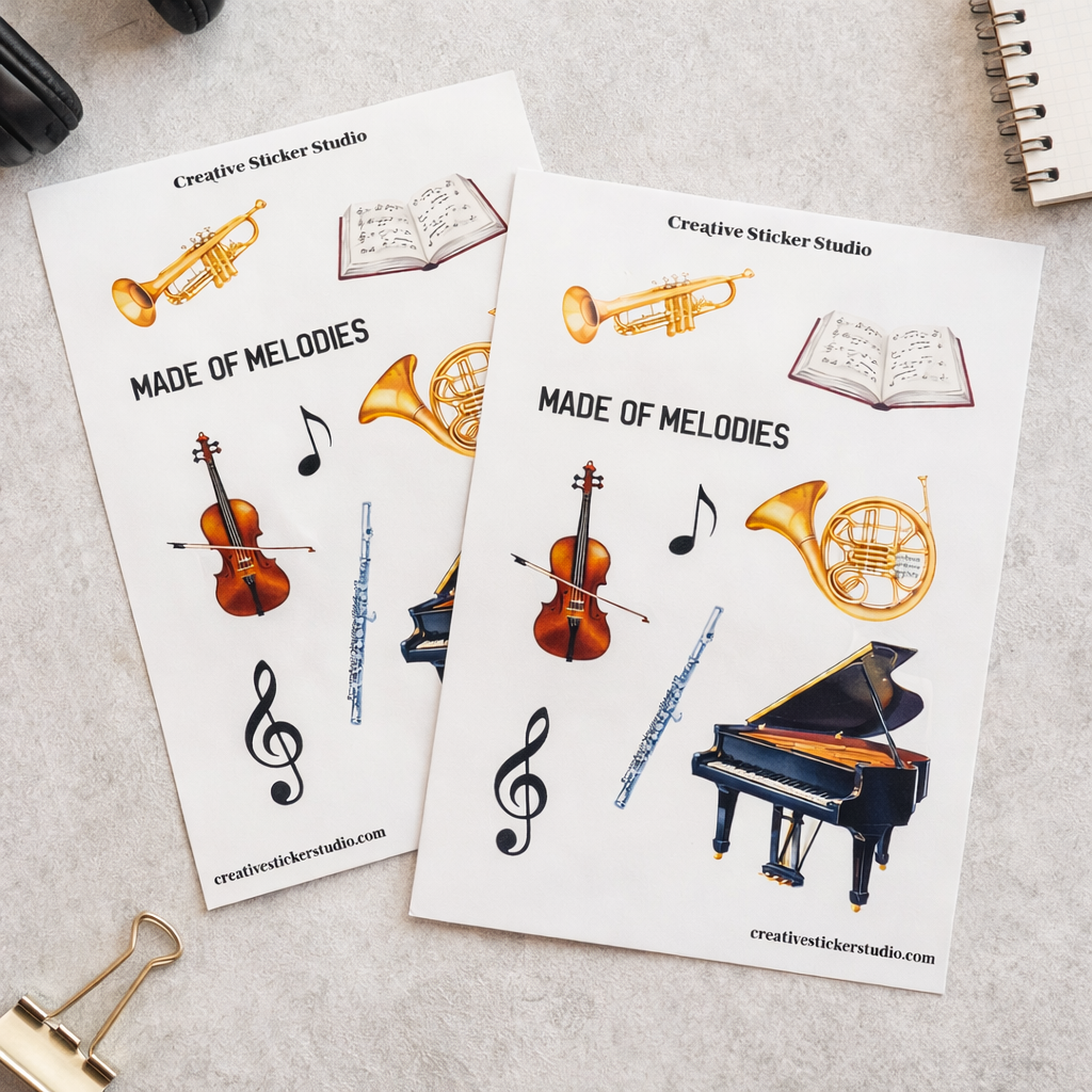 Sticker Sheet Set of 2 - Musical Instruments Melodies