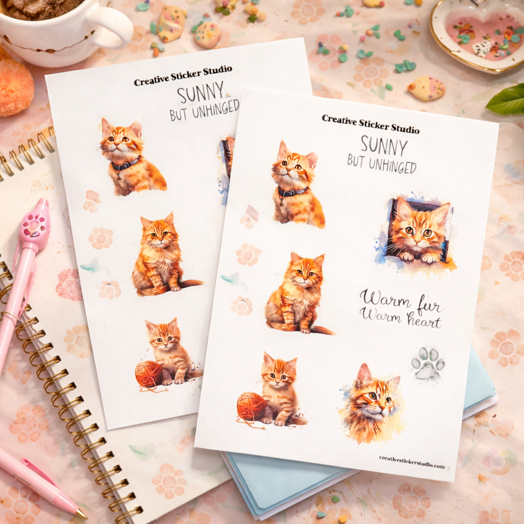 Sticker Sheet Set of 2 - Orange Kitty Cats Sunny