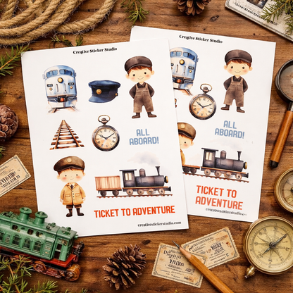 Sticker Sheet Set of 2 -Train All Aboard