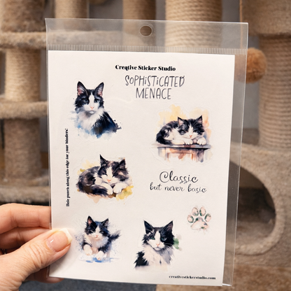 Sticker Sheet Set of 2 - Black & White Kitty Cats Classic
