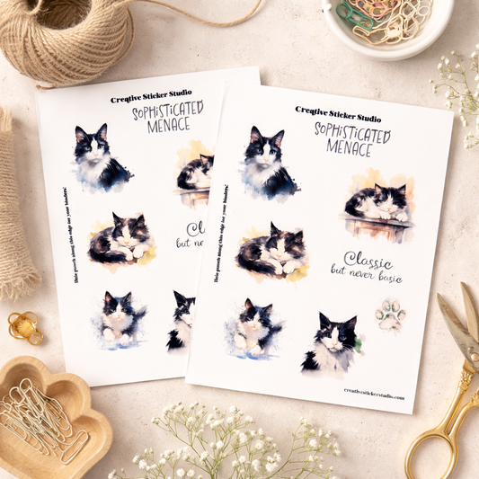 Sticker Sheet Set of 2 - Black & White Kitty Cats Classic
