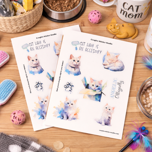 Sticker Sheet Set of 2 - White Kitty Cats Angelic