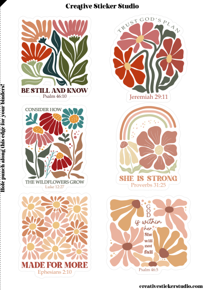 Sticker Sheet Set of 2 - Wildflower Bible Quotes 3 Be Still