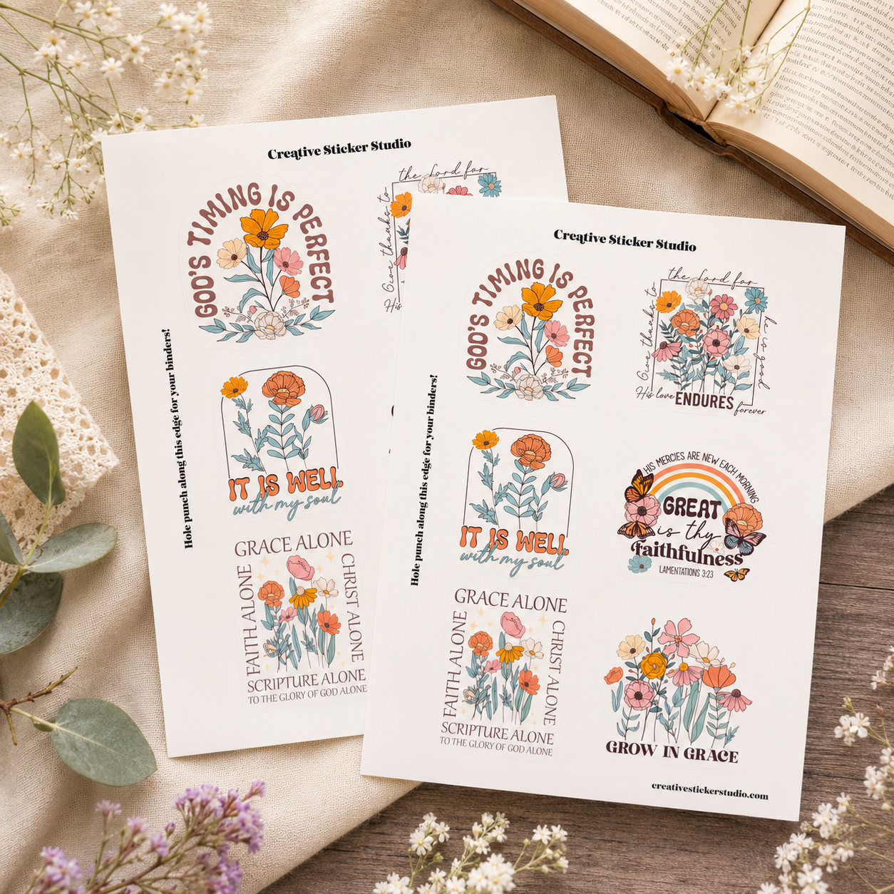 Sticker Sheet Set of 2 - Wildflower Bible Quotes 1 It is Well