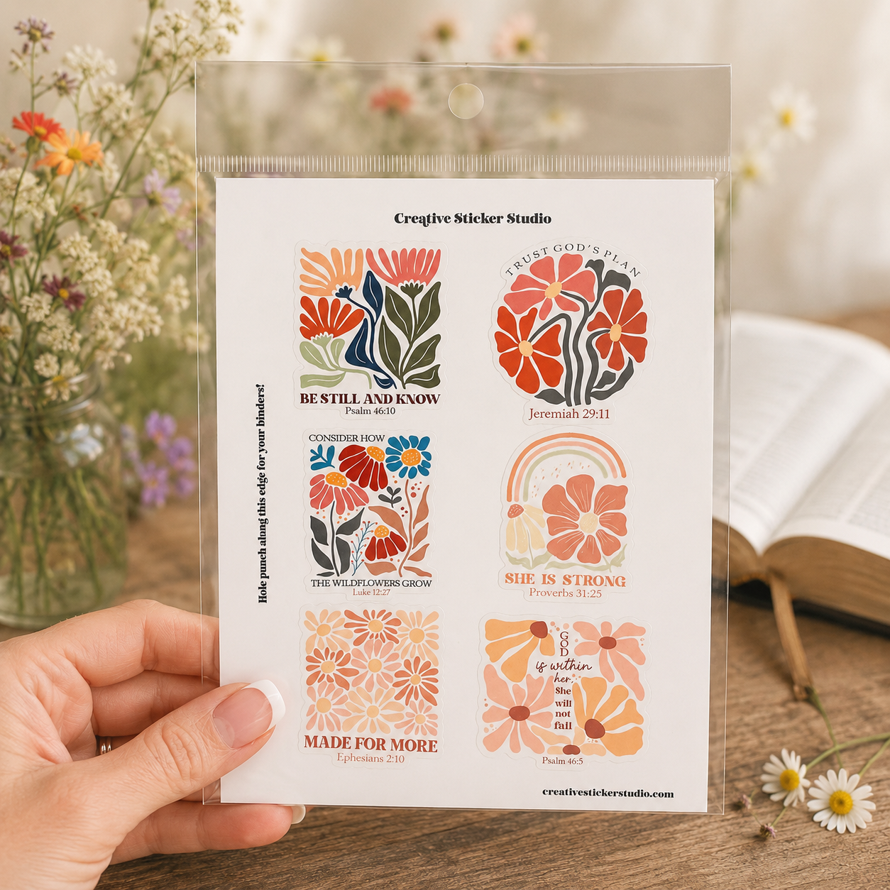 Sticker Sheet Set of 2 - Wildflower Bible Quotes 3 Be Still