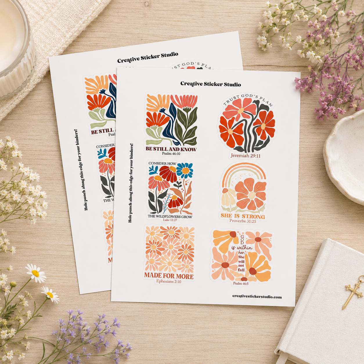 Sticker Sheet Set of 2 - Wildflower Bible Quotes 3 Be Still