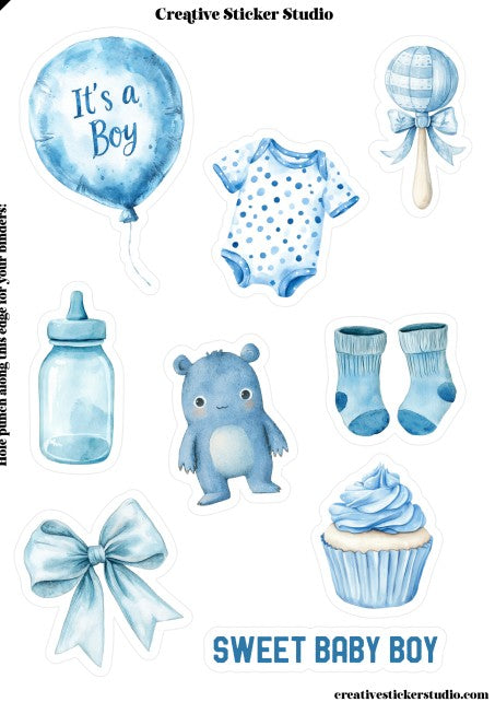 Sticker Sheet Set of 2 - Baby Boy Blue