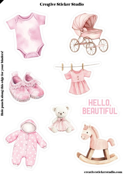 Sticker Sheet Set of 2 - Baby Girl Pink