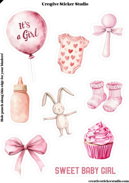 Sticker Sheet Set of 2 - Baby Girl Pink