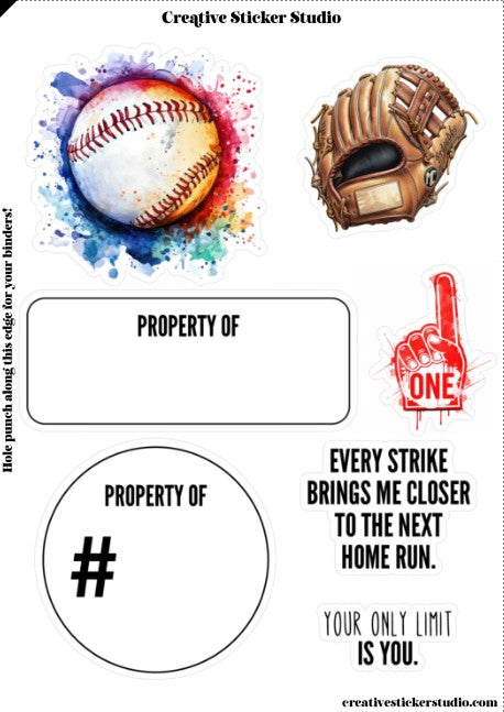 Sticker Sheet Set of 2 - Baseball Property of