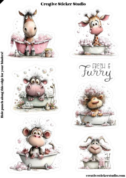 Sticker Sheet Set of 2 - Bathtime Animals Furry