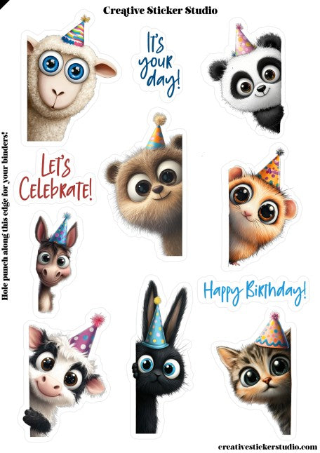 Sticker Sheet Set of 2 - Birthday Peeking Animals