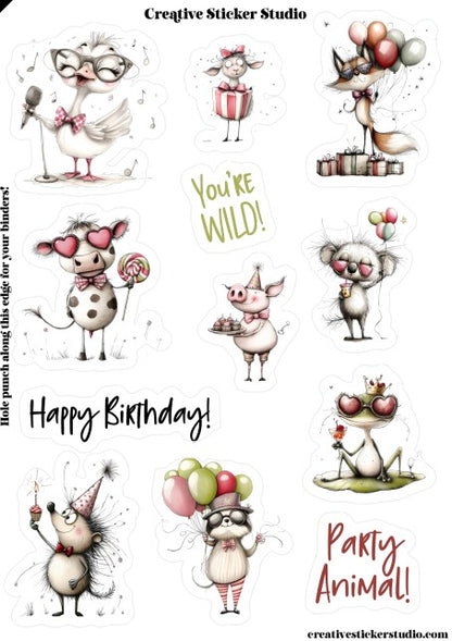 Sticker Sheet Set of 2 - Birthday Wild Party Animal