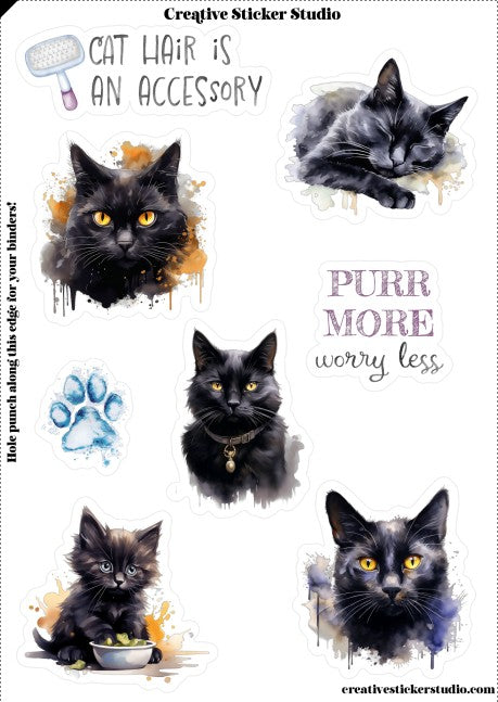 Sticker Sheet Set of 2 - Black Kitty Cats Purr