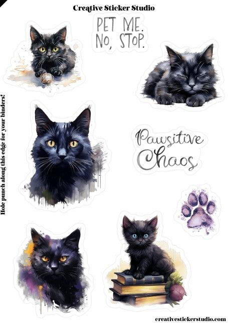 Sticker Sheet Set of 2 - Black Kitty Cats Pawsitive