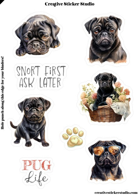 Sticker Sheet Set of 2 - Black Pug Life