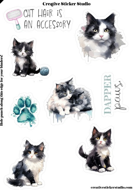Sticker Sheet Set of 2 - Black & White Kitty Cats Dapper