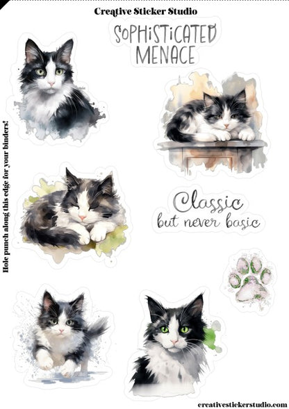 Sticker Sheet Set of 2 - Black & White Kitty Cats Classic