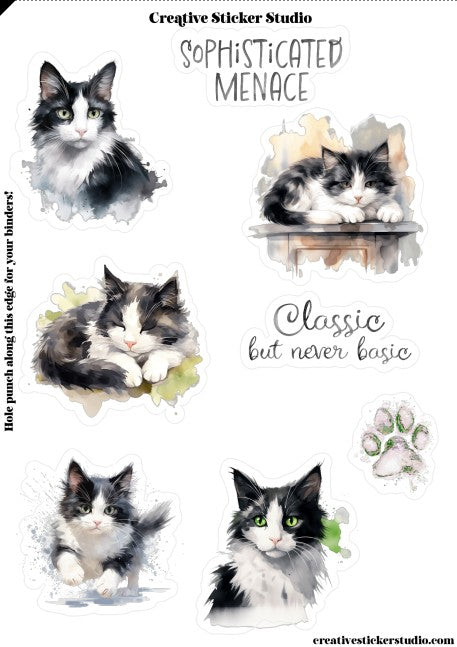 Sticker Sheet Set of 2 - Black & White Kitty Cats Classic