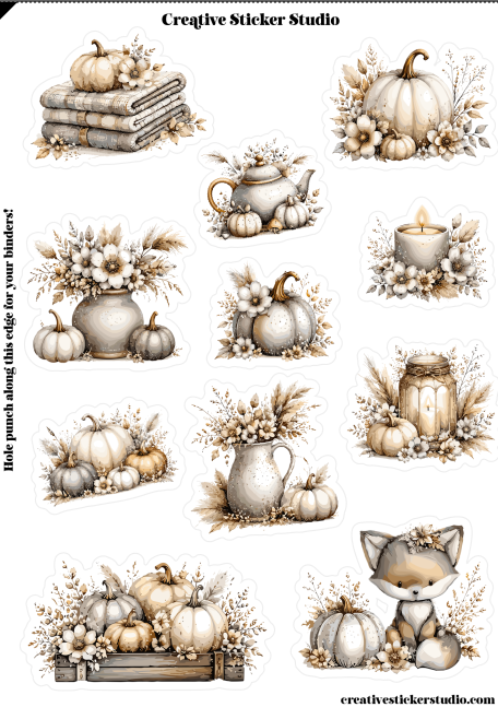 Sticker Sheet Set of 2 - Boho Pumpkins in Cream