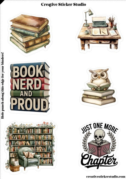 Sticker Sheet Set of 2 - Books Neutral Nerd