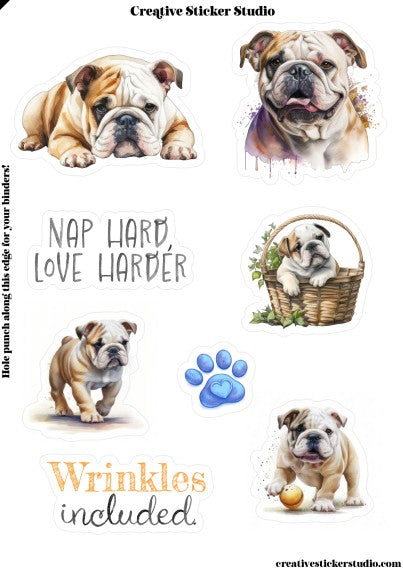 Sticker Sheet Set of 2 - Bulldog Wrinkles