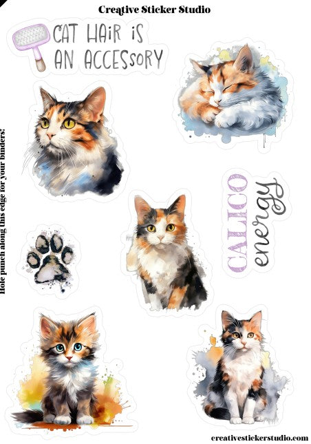 Sticker Sheet Set of 2 - Calico Kitty Cats Energy