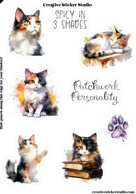 Sticker Sheet Set of 2 - Calico Kitty Cats Patchwork