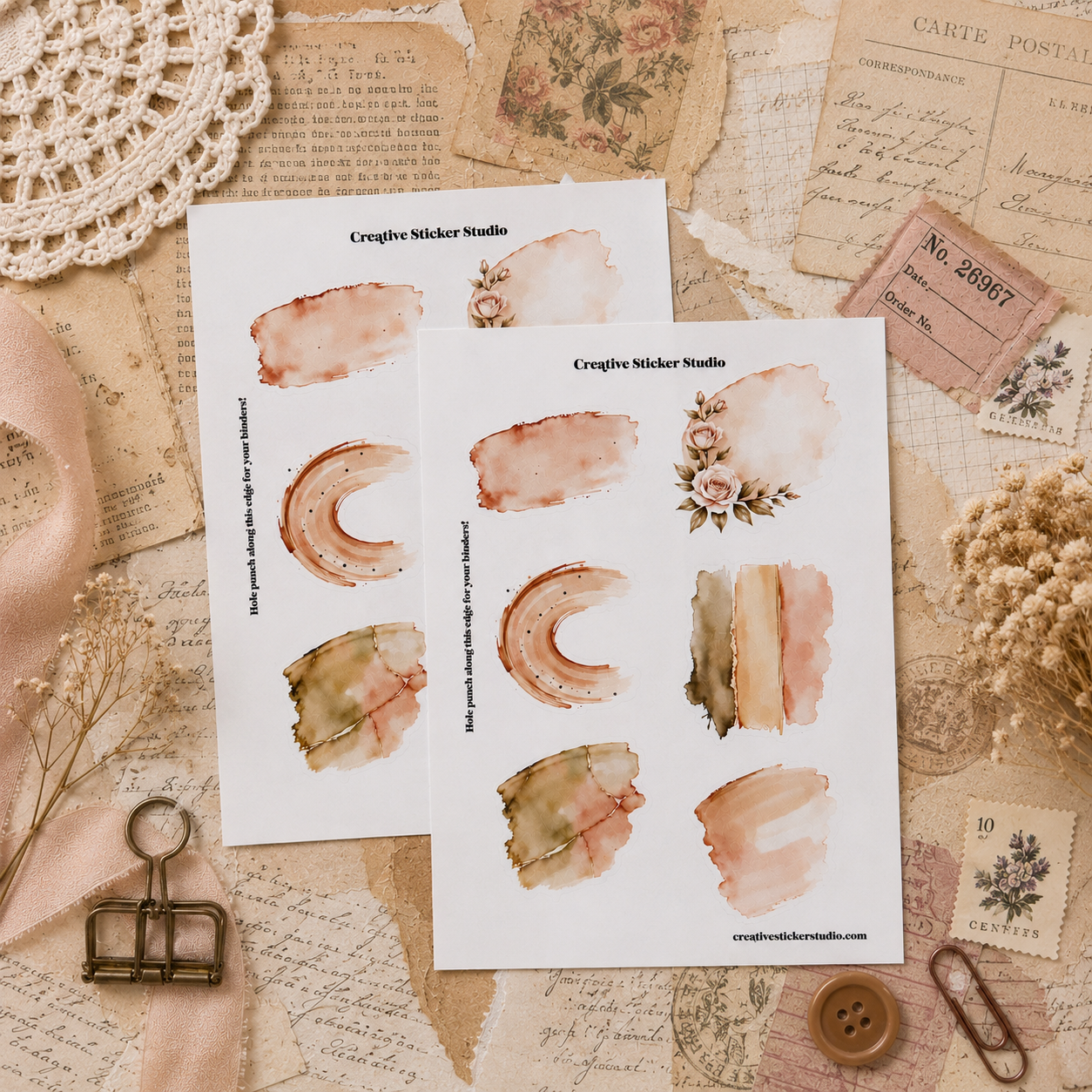 Sticker Sheet Set of 2 - Cozy Reader Junk Journal Floral