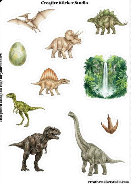 Sticker Sheet Set of 2 - Dinos w/ Waterfall