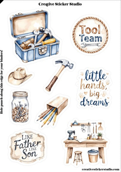 Sticker Sheet Set of 2 - Following in Dad's Footsteps Tool Team