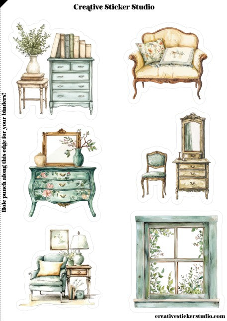 Sticker Sheet Set of 2 - French Country Aqua