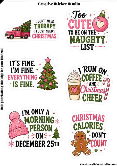 Sticker Sheet Set of 2 - Funny Christmas I'm Fine